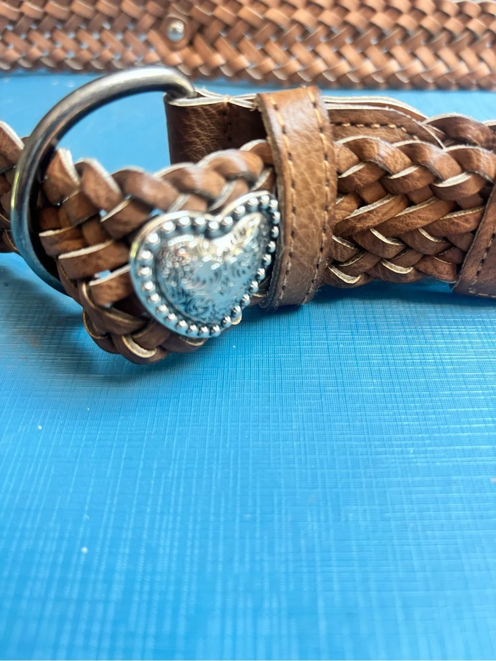 Brown Leather Weaved Southwestern Cowgirl Belt L With Silver Toned